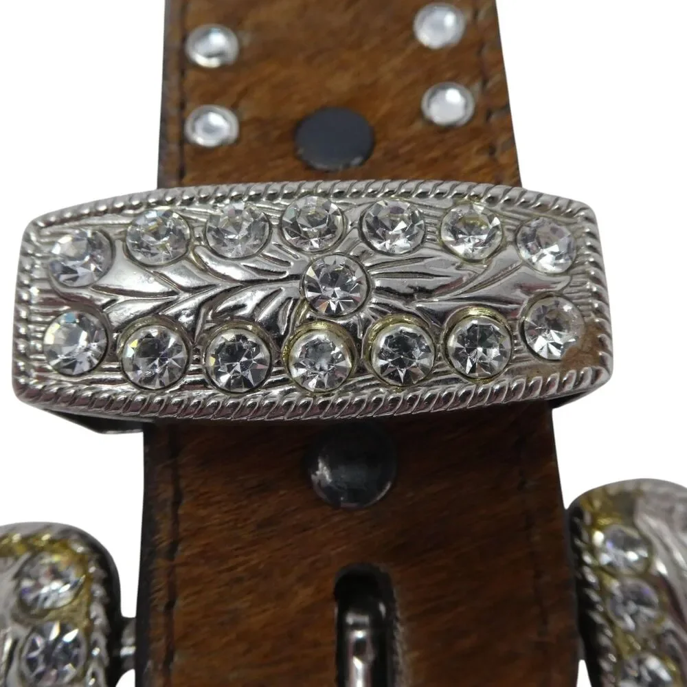 3D Belt Company Rhinestone Bling Leather Calfhair Western Belt